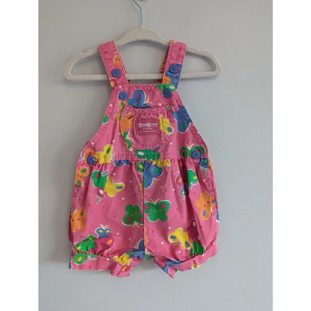 Vintage Made in USA OshKosh B'Gosh Butterfly Bubble Romper Overalls 6-9 Month